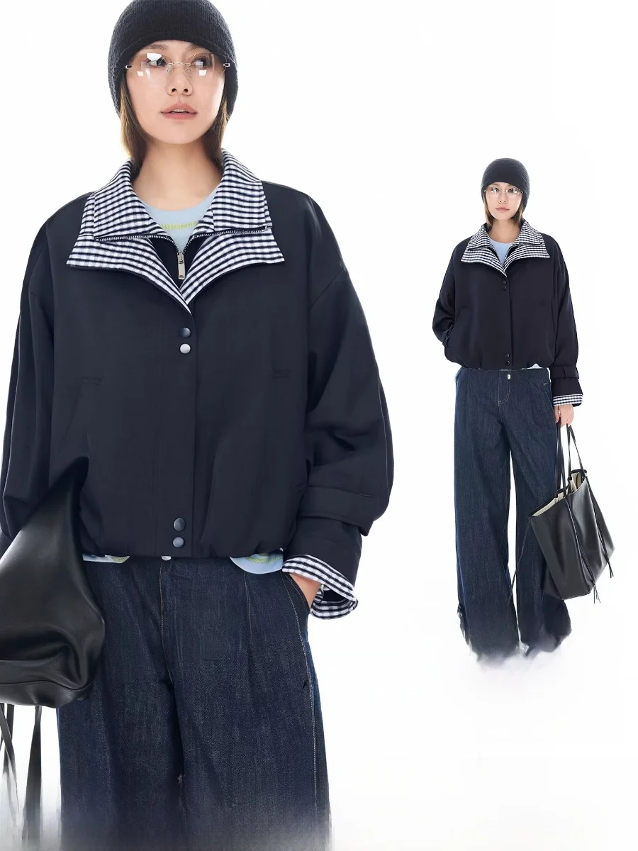 

Повседневная свободная женская куртка в клетку с цветовыми блоками, имитация двухслойности, из полиэфирного волокна, с длинными рукавами, прямого кроя, для повседневной носки