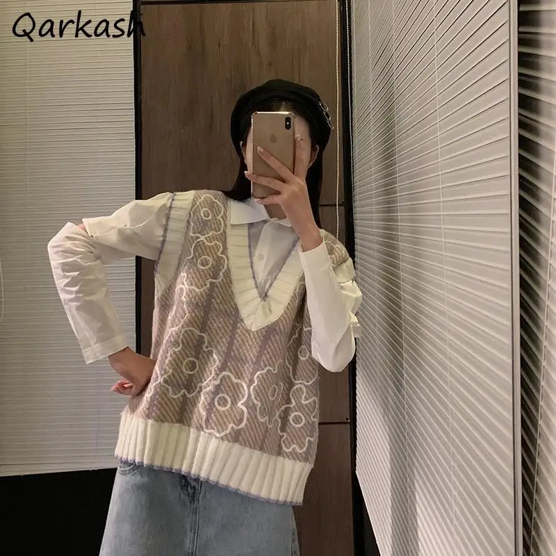 

Sweater Vest Women Autumn V-neck Loose Preppy Casual Stylish Design College Tender Basic Clothes Female Ulzzang Y2K Mujer Chic