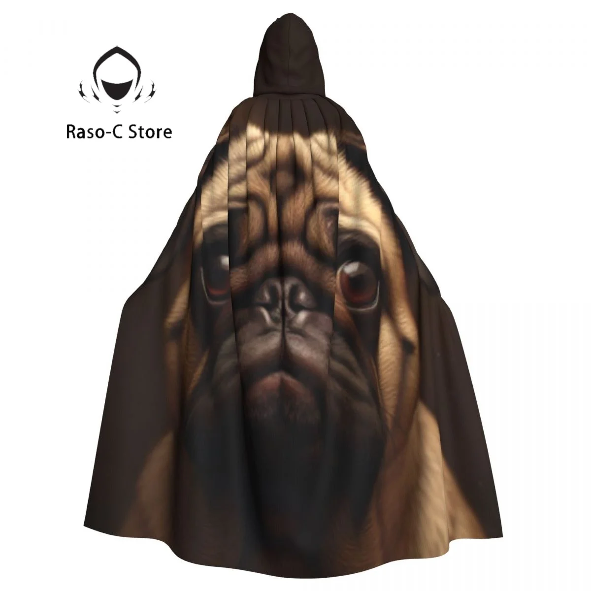 Portrait Of Pug Dog Hooded Cloak Polyester Unisex Witch Cape Costume Accessory