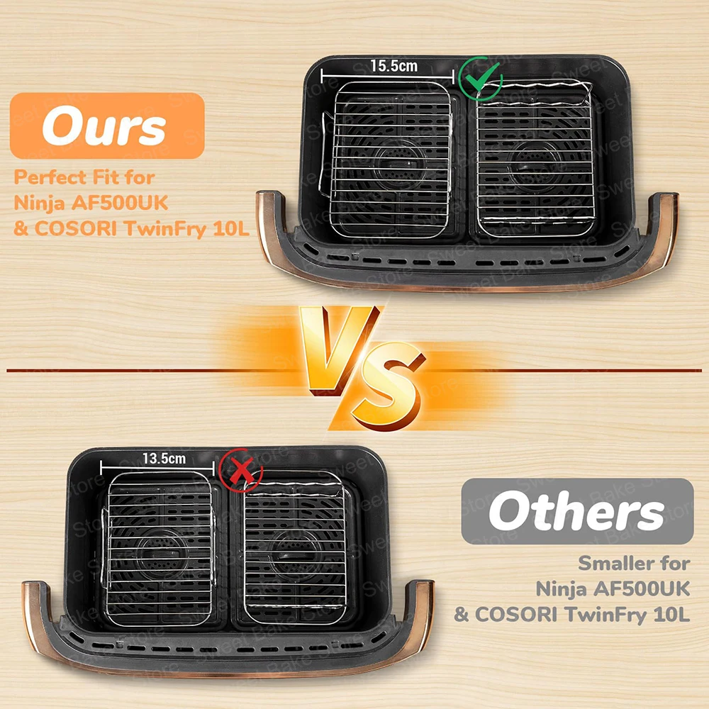 2 شبكات شواء مقلاة هوائية كبيرة مع 4 أسياخ لـ Ninja AF500EU، COSORI Twinfry 10L/Dual Zone 8.5L، Cookwise، Russell Hobbs 9L