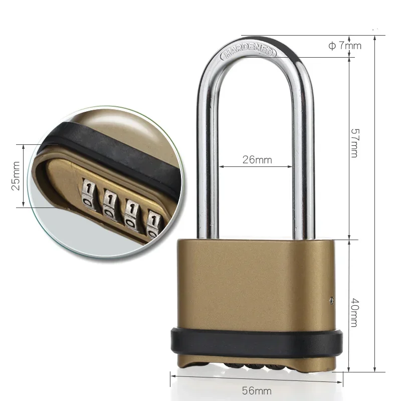 Waterproof Rustproof Brass Padlock 4-Digit Combination Lock Outdoor Security for Fence Warehouse Door Large Size Copper