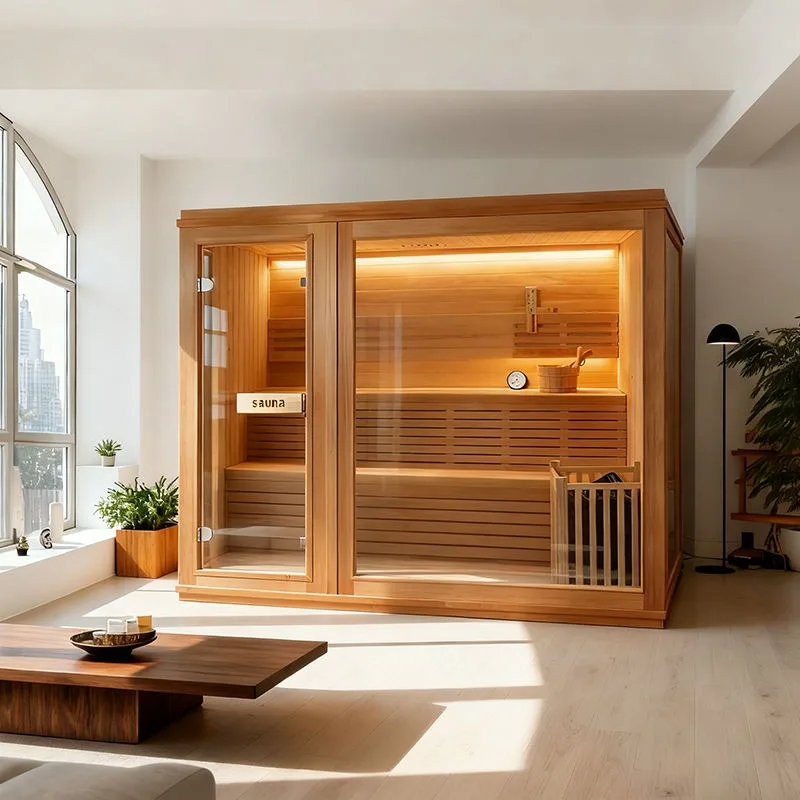 Traditional Solid Wood 2-6 Person Wet Steam Sauna Room for Indoor