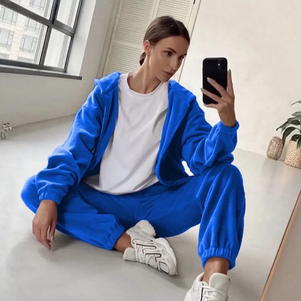 Spring 2024 Women's Brand Velvet Fabric Tracksuits Velour Hoody Track Suit Hoodies and Pants Oversized Sportswear Two Pieces Set