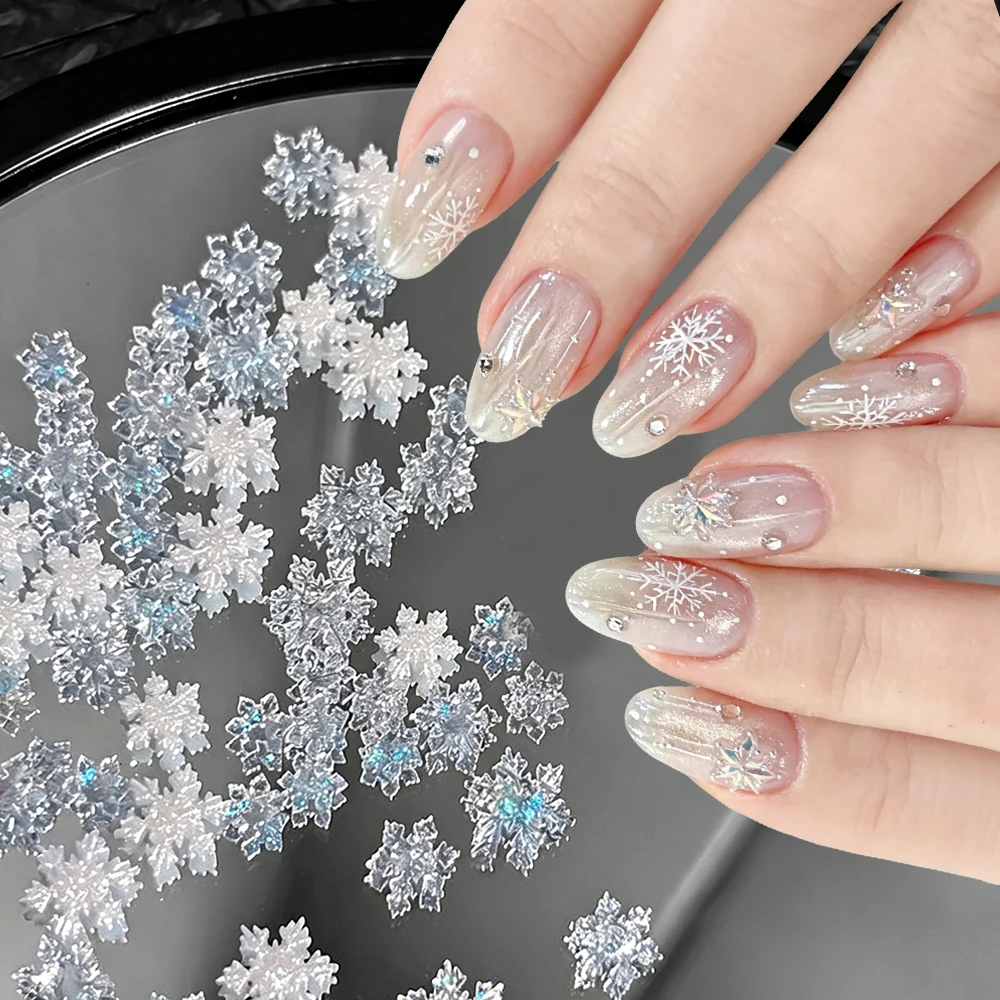 Xmas Resin Art - 50Pcs Shiny Christmas Nail Charms White/Clear/Blue