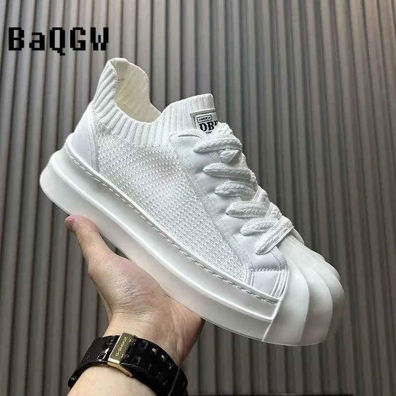 Knitted Breathable Men Shoes Summer Male Sneakers Leather Outdoor Platform Luxury Sport Fashion Trainers Casual Loafers Flat