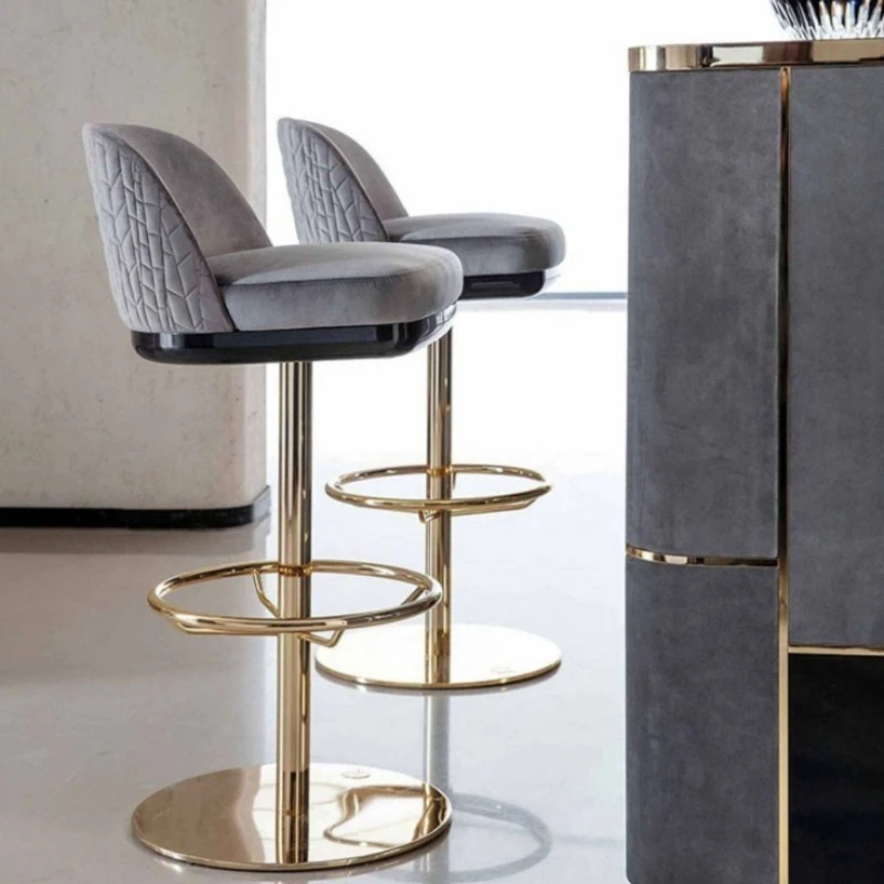 Luxury Modern Soft Bar Chair Metal Backrest Relaxing Island Ergonomic Bar Chair Nordic Counter Taburete Alto Nordic Furniture