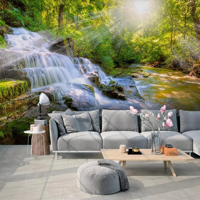 

Custom 3D Wall Murals Nature Landscape Waterfall Sunshine Forest Photo Wallpaper for Bedroom Living Room Sofa Background Decor