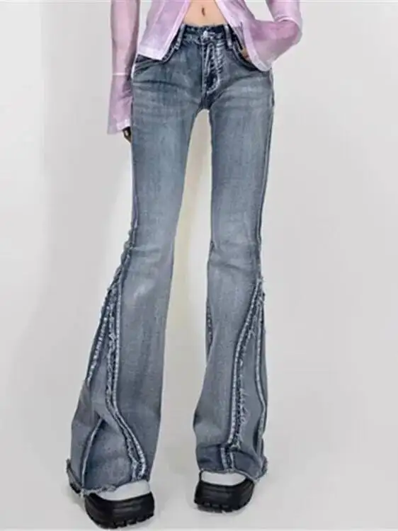 

2024 Autumn/winter New American Style Retro High Waisted Micro Flared Jeans Women Spicy Girl Niche Slim Casual Pants XCNO