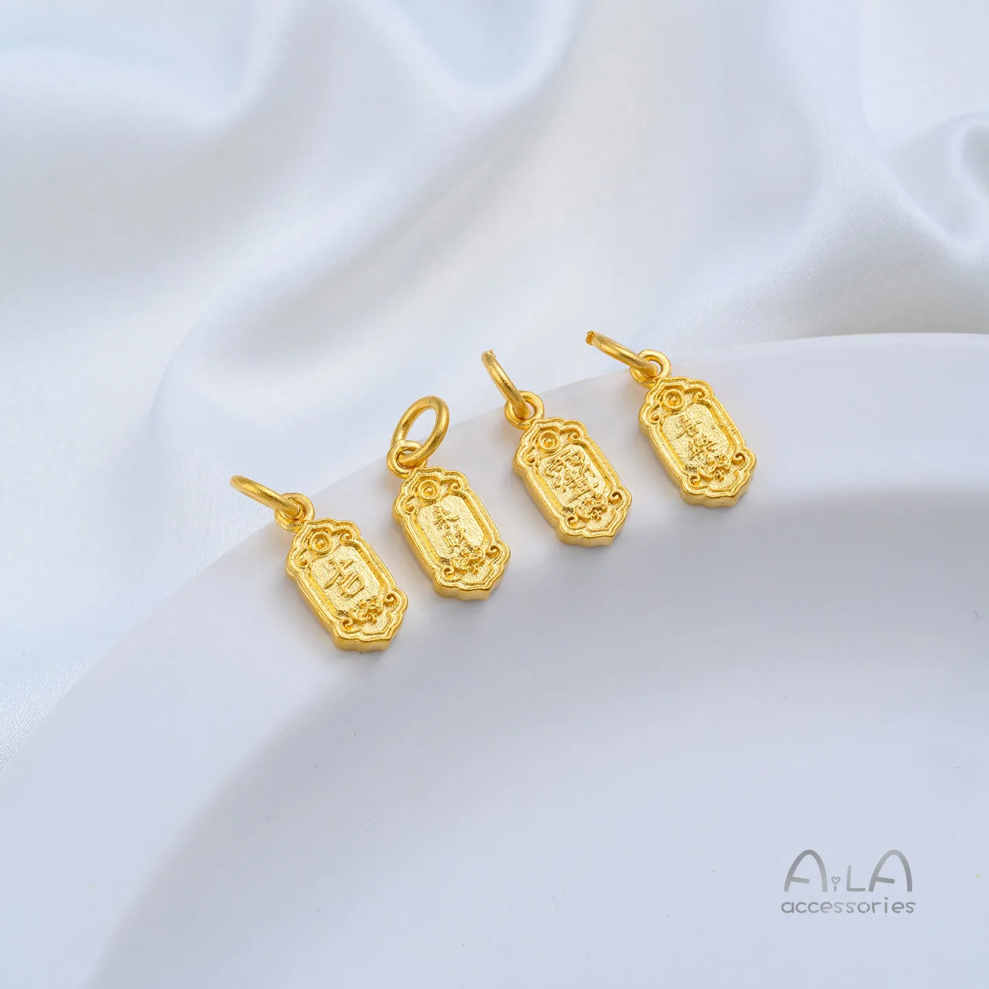Gold Plated Brass Peace Blessing Fortune Tag Pendants DIY Bracelet Necklace Jewelry Accessories