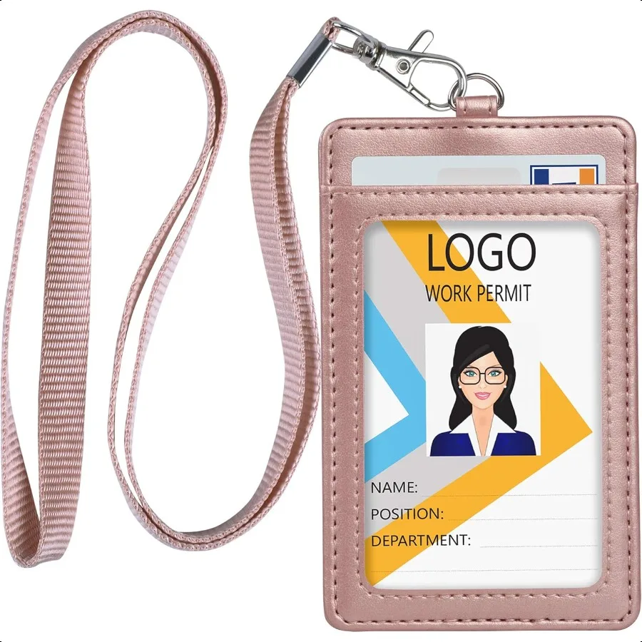 

Lanyards for ID Badges Leather ID Badge Holder for Work School IDs Cruise Ship Cards Hotel Key Cards Pass Cards Rose Gold
