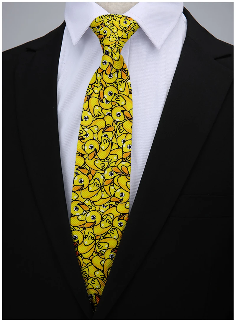 Corbata de poliéster con dibujos animados de pato amarillo para adultos, accesorios bonitos, diseño novedoso, boda, negocios, 8cm de ancho