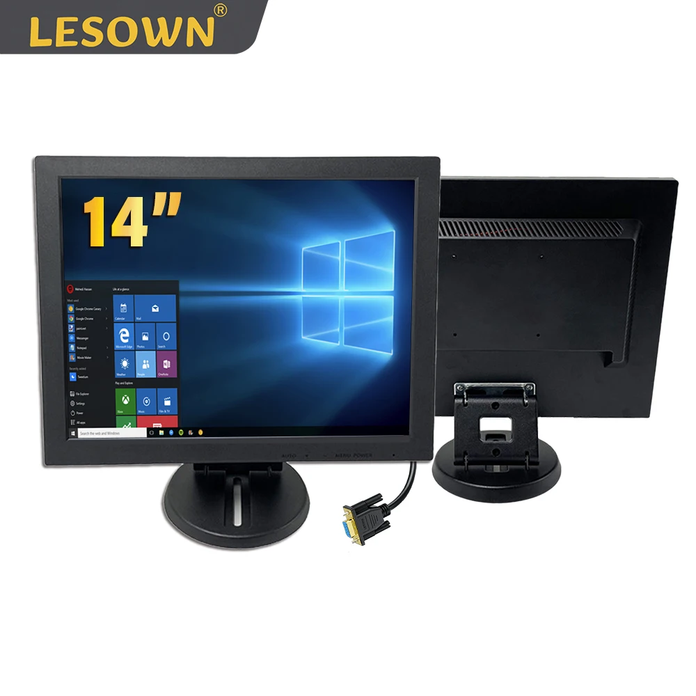 

LESOWN VGA 14 inch Monitor Full HD 1024x768 Resolution 15.6 17.3" LCD Touch Screen 1600x900 Industrial Display with Speakers