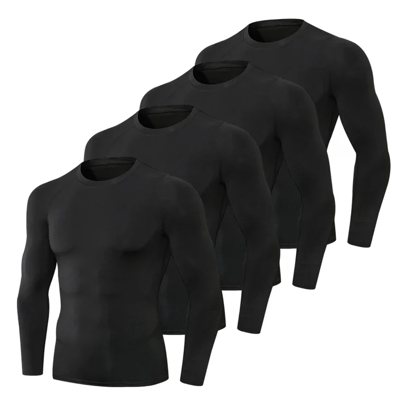 1/4 Pcs Pack Compression Shirts Men Long Sleeve Quick Dry Rash Guard Athletic Workout T Shirt for Sports Fitness Gym Running