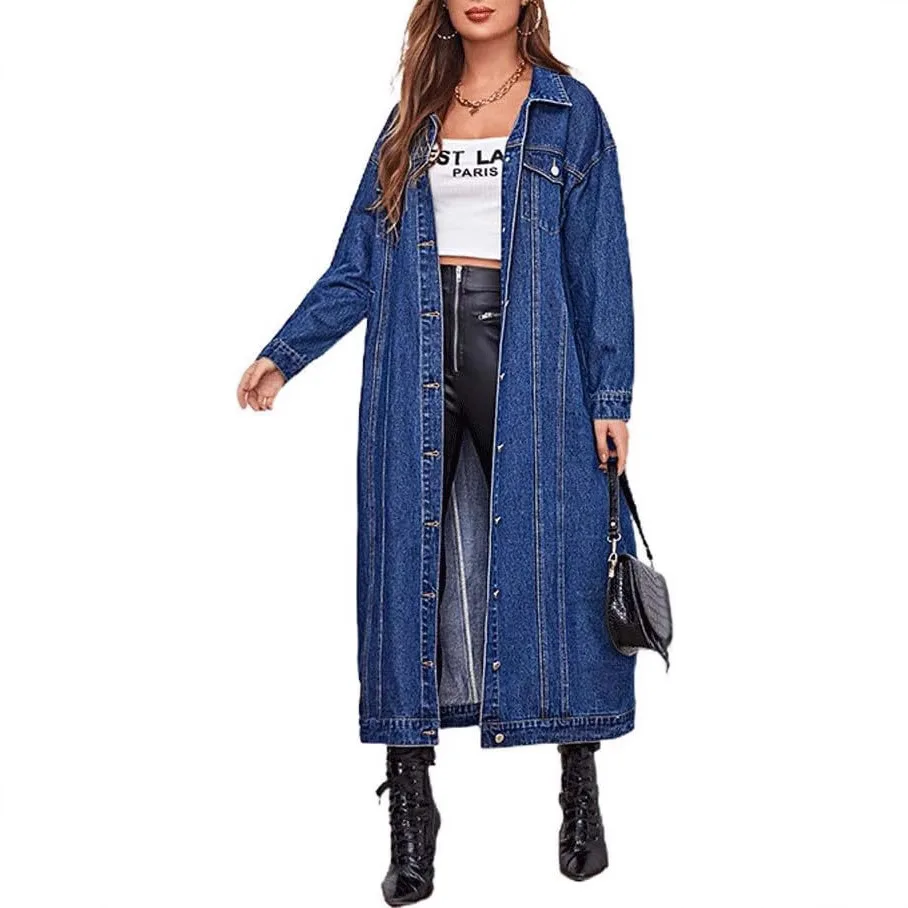 

Denim Jacket Women Long Coat Washed Single Breasted Turn Down Collar Vintage Jackets Outerwear Streetwear Female Autumn 2025