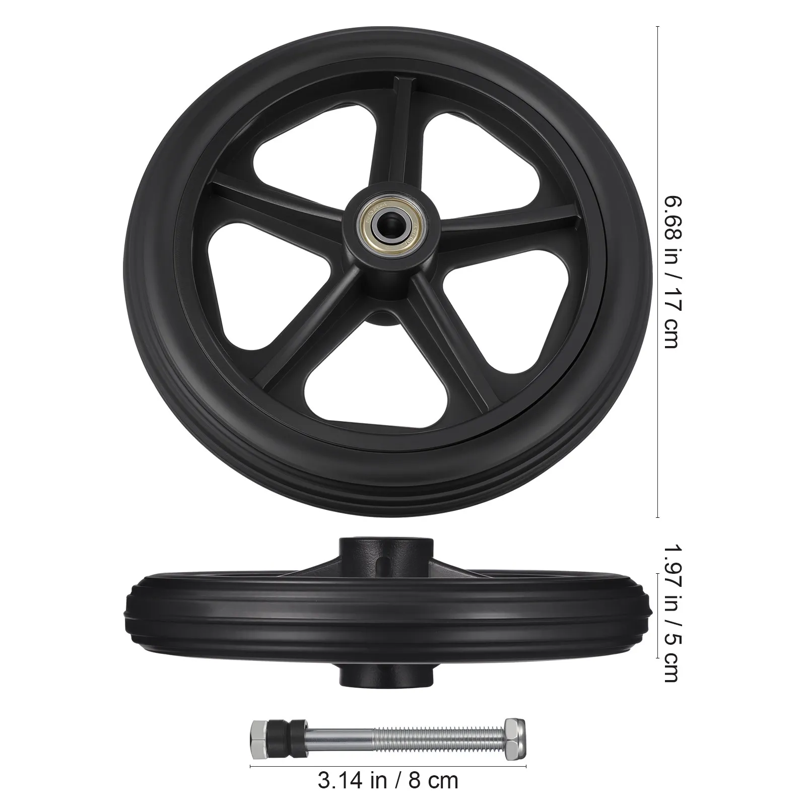 2Pcs 7 Inch Wheelchair Front Wheel Solid Tire Wheel Replacement for Wheelchair Accessories Front Tire Easy Install Ball Bearing