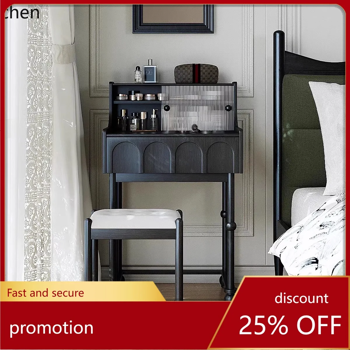 

ZML Dressing Table and Chest of Drawers Integrated Bedroom Vintage Style Flip Desk Makeup Table