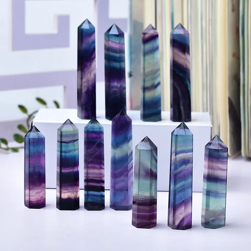 Natural Colorful Fluorite Obelisk Crystal Healing Stone Natural Quartz Home Decor Reiki Polished Point Stone Decoration Craft