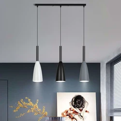 Black Ceiling Pendant Lamp Nordic Adjustable Hanging Wire For Living Room Kitchen Cafe 1/3 Heads Hanging Lamp E27