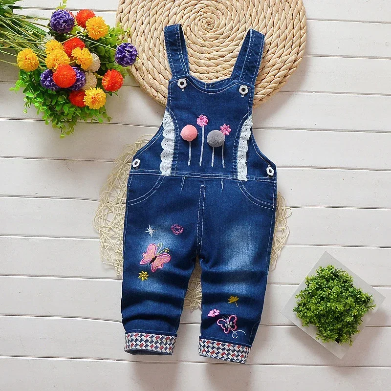 DIIMUU Toddler Baby Girls Jeans Trousers Boys Clothing Overalls Long Pants Casual Printed Kids Children Elastic Waist Dungarees