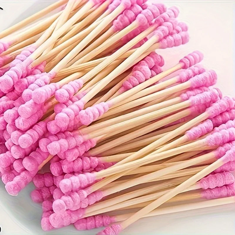 100/200Pcs Pink Hypoallergenic Double Head Sponge for Ear Nose Cleaning & Makeup Cosmetic Application Tool
