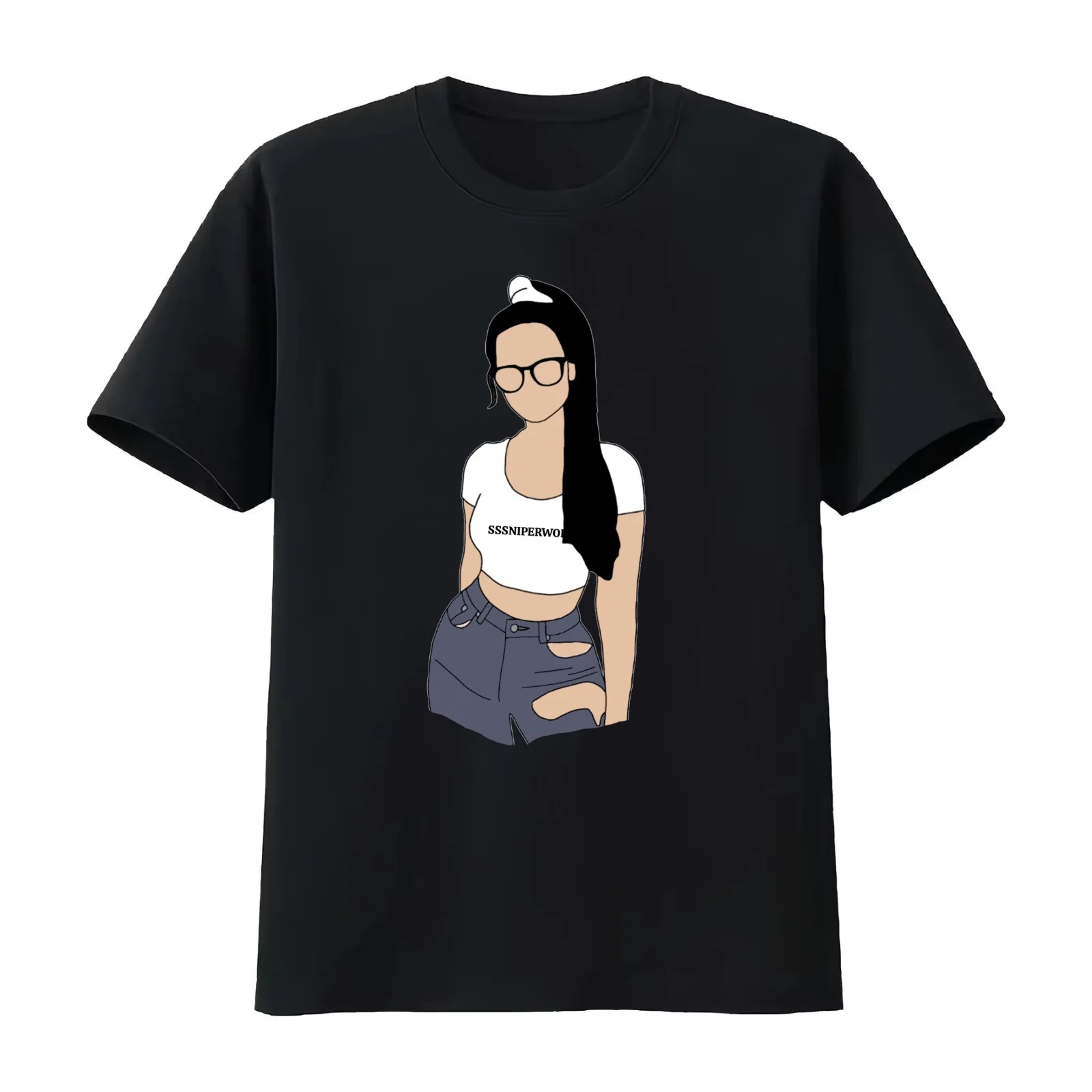 sssniperwolf fanart T-Shirt Summer Casual Cotton Tee Oversized Streetwear Tops Vintage Graphic Print Loose Fit Short Sleeve