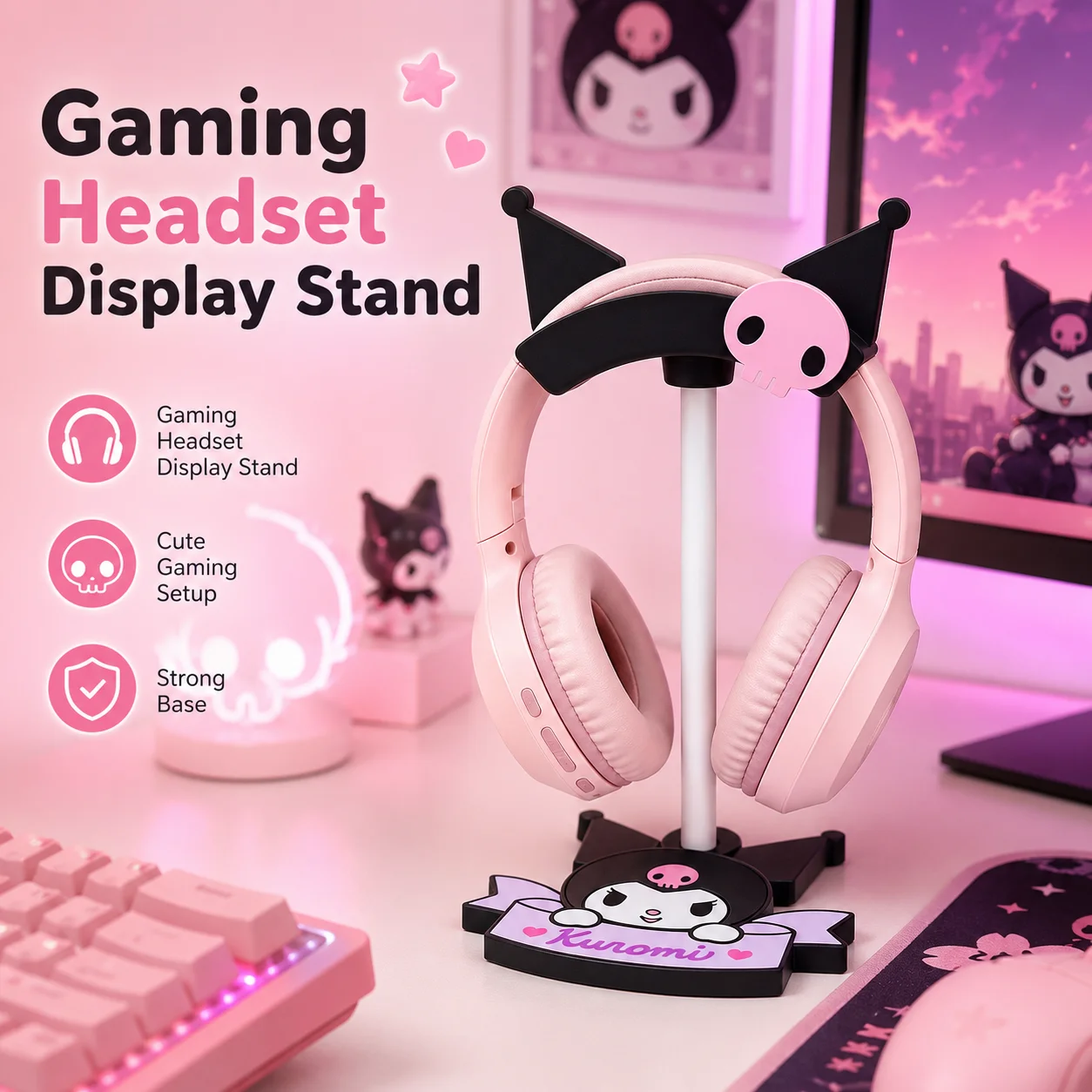 Sanrio Cute Gaming Desk Headset Holder Cinnamoroll Desktop Headphone Holder My Melody Kawaii Headphone Rack Cartoon Room Decor - view 2
