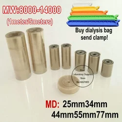 Bolsa de diálisis de MW8000-14000 de laboratorio de 1 metro/5 metros, tubo de diálisis MD25/34/44/55/77mm, bolsa de diálisis de celulosa regenerada