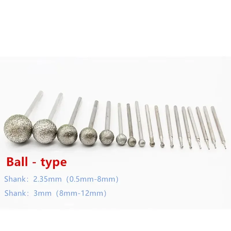 5pcs Diamond Grinding Needle Cutter Jade Carving Tools Engraving Rotary Ball Burr Tool 2.35 mm Grinding Heads