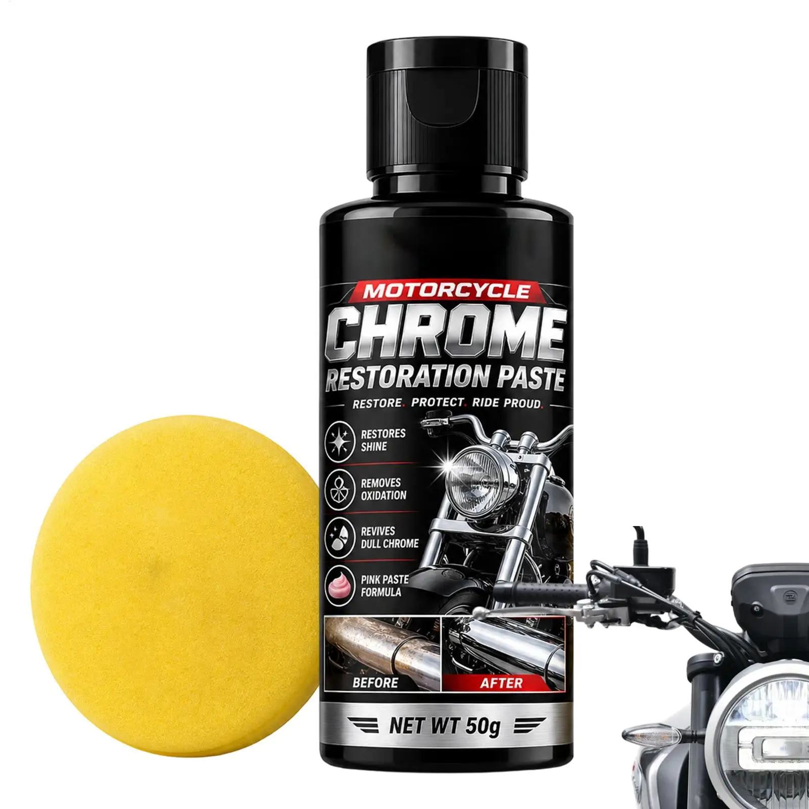 Motorcycle Universal Chrome Polish & Restorer Wax - Scratch-Free, Multi-Purpose Shine Enhancer for Wheels, Exhaust Tips, Vehicle