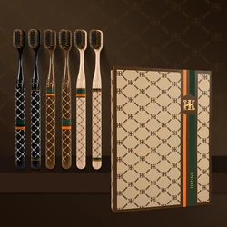 6-Pack Adult Soft Bristle Toothbrushes with Small Head Luxury Plaid Handle Family Gift Box Set