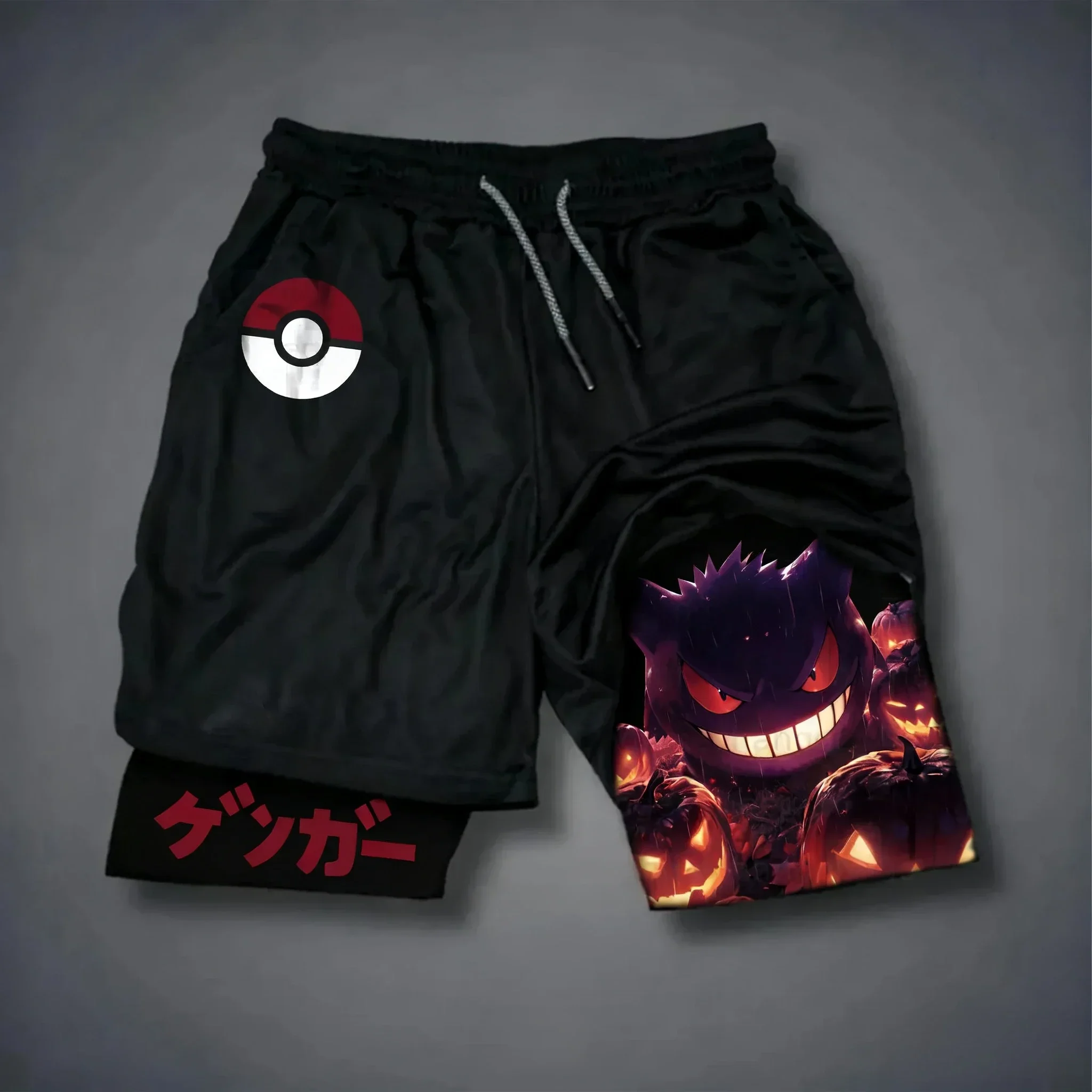 shorts-dupla-camada-pokemon-anime-halloween-2025-masculino-novo-de-verao-com-absorcao-de-suor-e-secagem-rapida-2-em-1