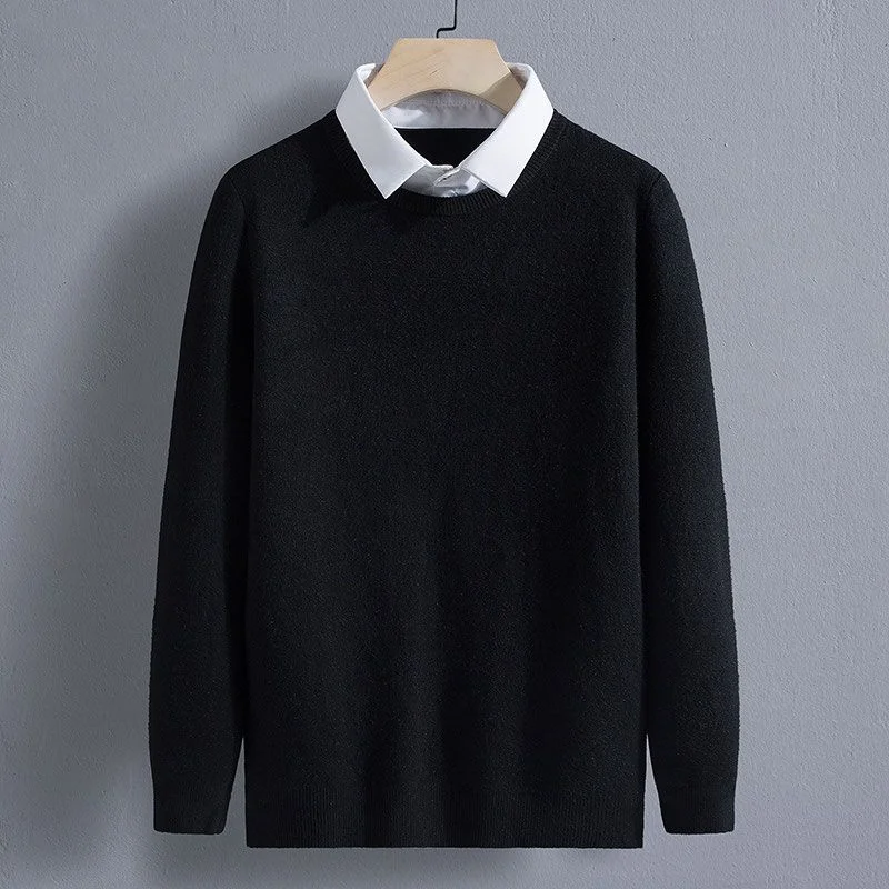 ملابس رجالية خريف شتاء كم طويل بلايز جديدة تي شيرت رقبة مستديرة موضة جديدة مريحة بلون البلوزات