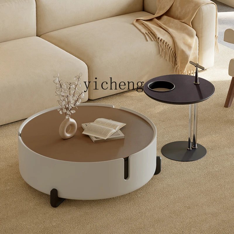 

Xl Saddle Leather round Tea Table Combination High-Grade Artistic Shaped Tea Table