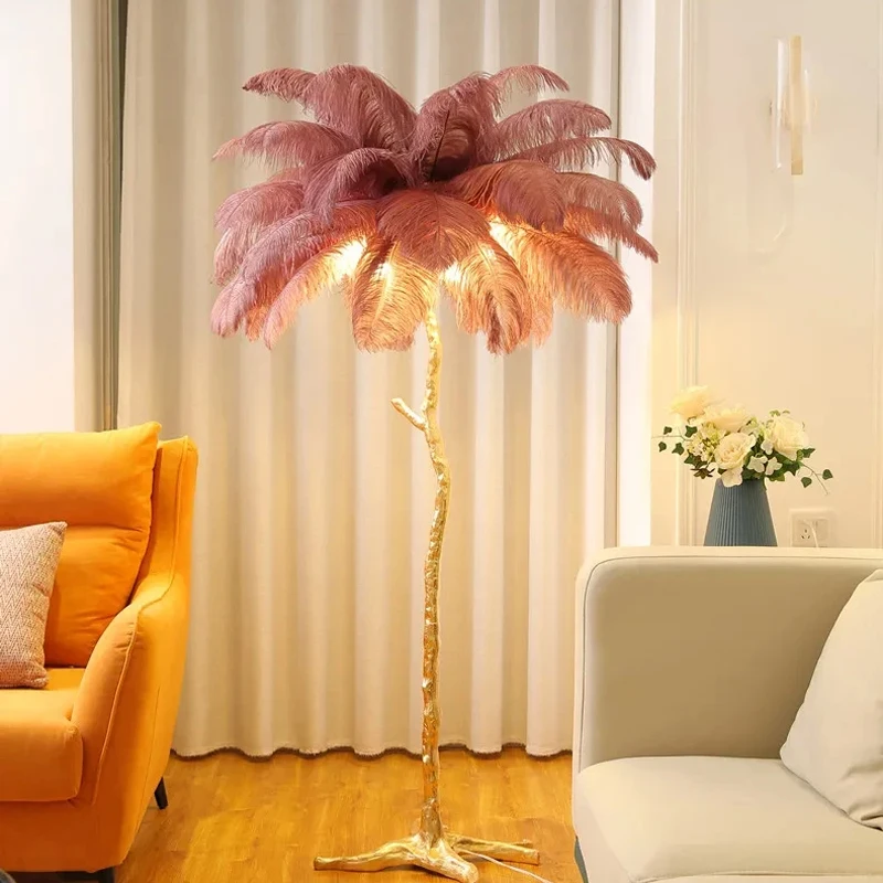 Sofa do salonu Lampa podłogowa Nordic Strusie pióro Biurka do sypialni Stojak nocny Światło Wystrój pokoju Nastrojowe oświetlenie Lampy Lampa stołowa