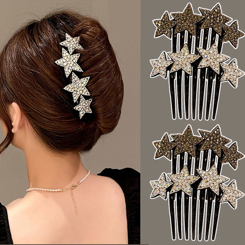 Pentagram Hair Comb Shiny Color Non-slip Hairpin Women Bangs Clip Hair Clips For Women Korean Rhinestone Hair Accessories Comb