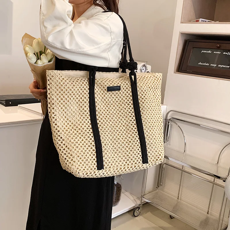 Summer Straw Bags for Women Big Handmade Beach Bags 2022 Rattan Woven Handbags Travel Shopper Casual Resort Style Shoulder Bags