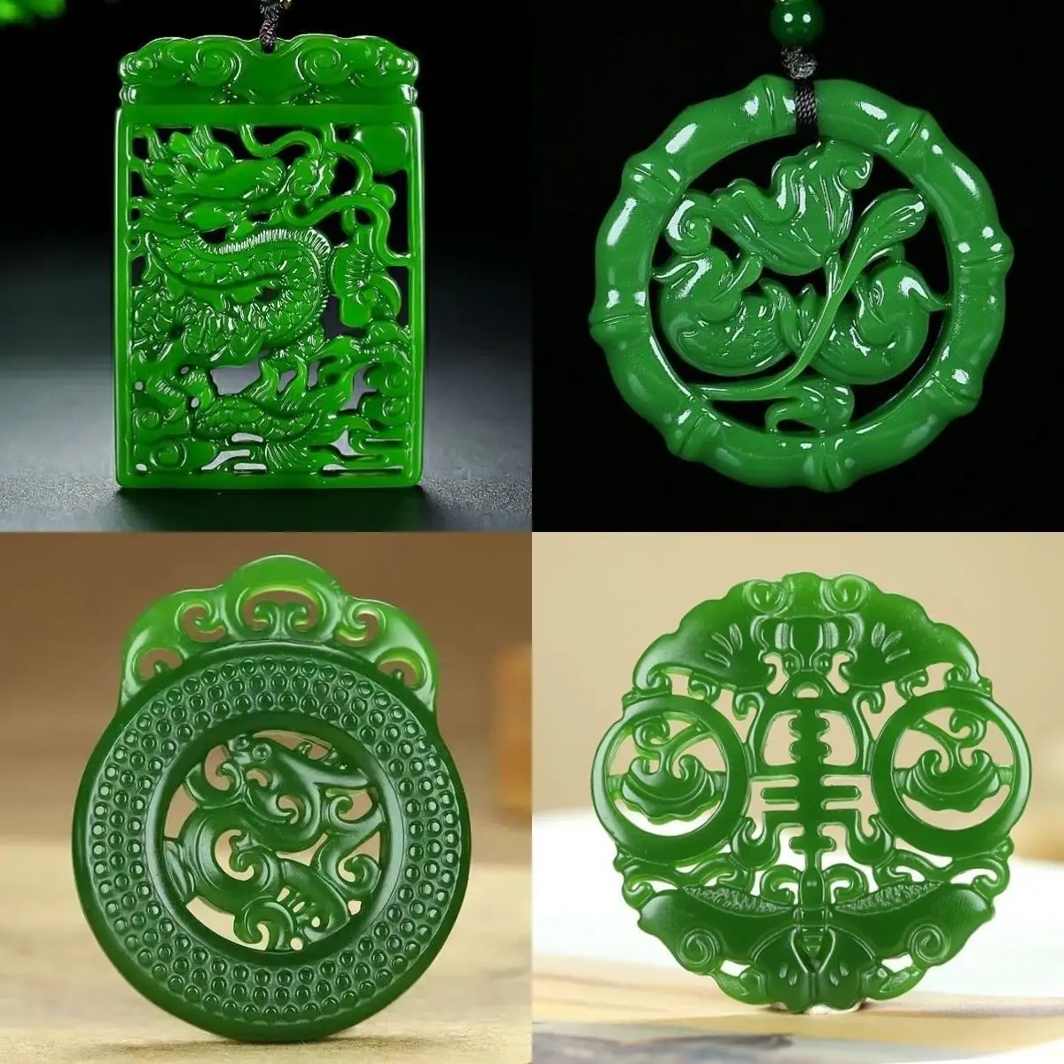 Hotan Jade Jasper Colour Double Sided Openwork Antique Dragon Pendant Green Peace Buckle Pendant Men Women jade pendant charm