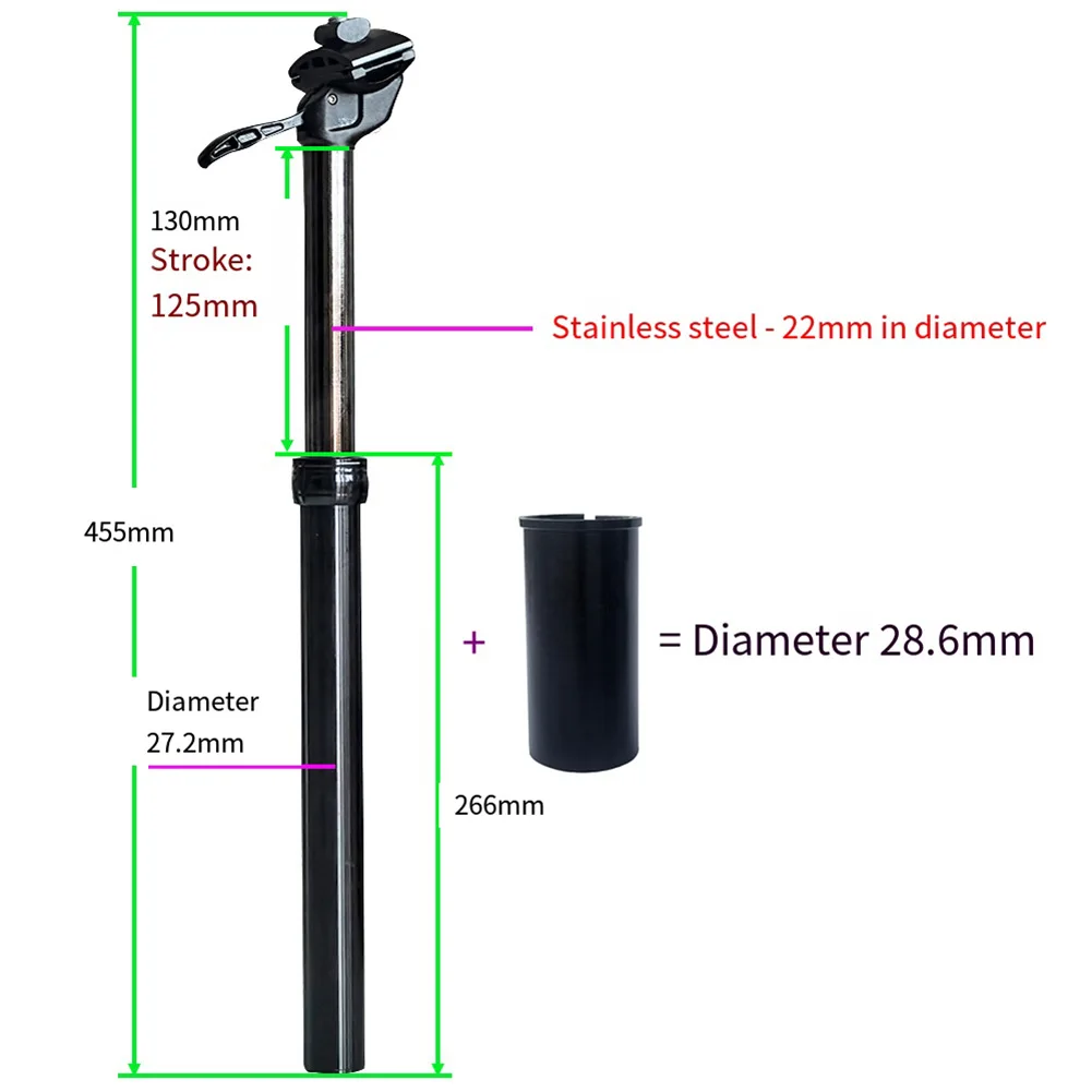 For Mountain Bike Aluminium Alloy Suspension Seatpost Cycling Recreation 27.2mm Convert Diameter Seatpost Gasket Travel Length