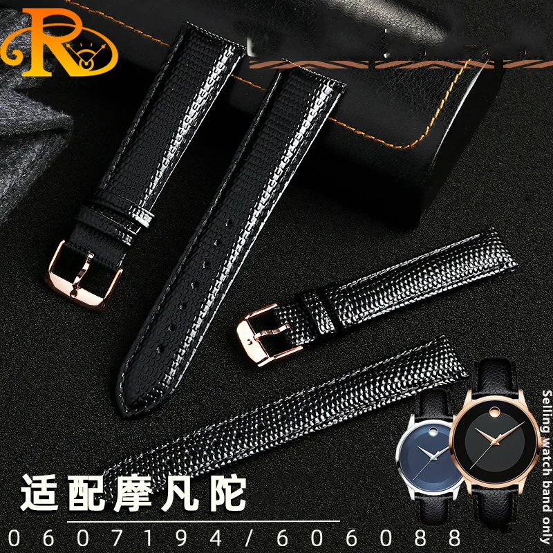 15mm 21mm Lizard Pattern cowhide Watchband WatchBracelet For Movado  0607122/606088 Strap Wristwatches Band Simple Stylish