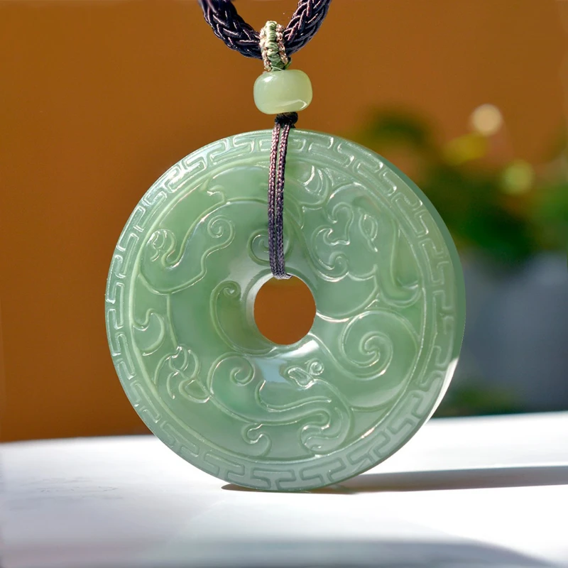 Natural Hetian Jade Cuiqing Safety Buckle Pendant Gu Ding Pendant Necklace Men's and Women's High-end Niche Light Luxury