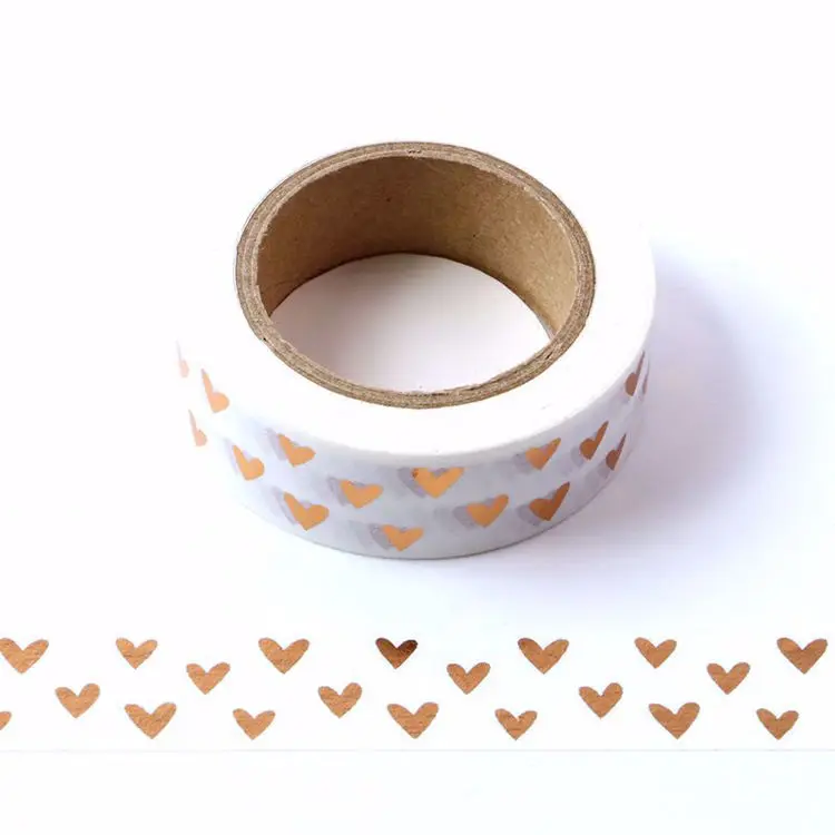 1PC. 10M Copper Foil Hearts Washi Tape Japanese Masking Paper Kawaii Scrapbooking Tools for Photo Album Journaling Stationery