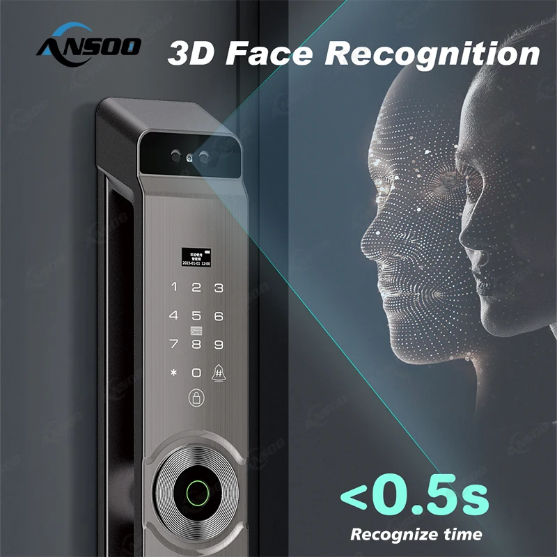 自動電子指紋認証バイオメトリックロック WIFIスマートロック 3D顔認証デジタルドアロック カメラ付き