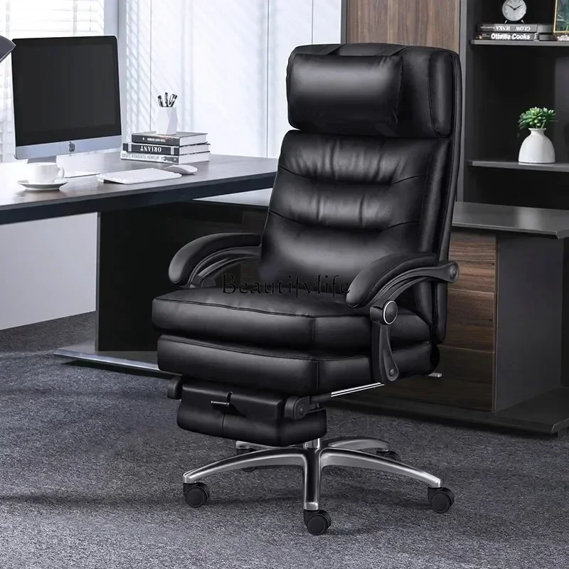 

Genuine Leather Executive Chair Reclinable Office Ergonomic Chair Sofa Computer Nap Office Seating