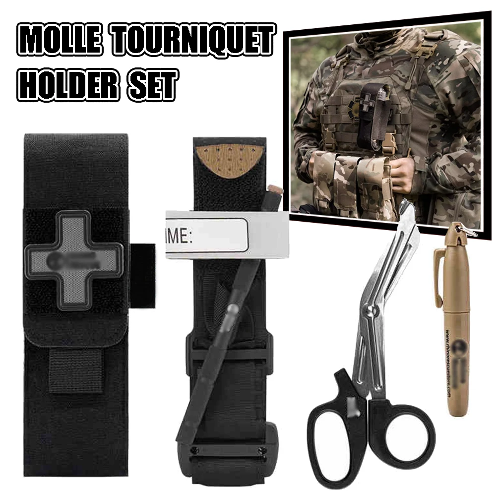 Tactical Molle Tourniquet Holder Set Tactical Tourniquet & Trauma Medical Shear & Marker Medical Pouch Holder for Hunting