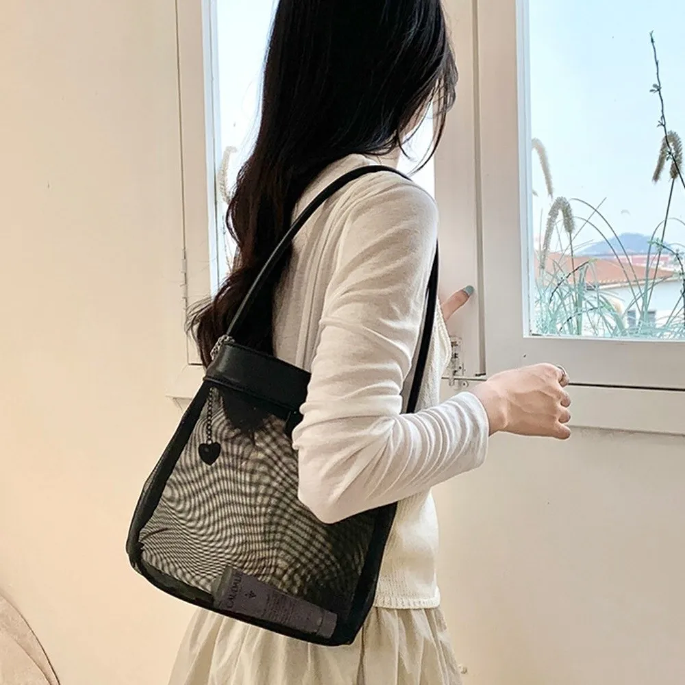 

Сумка Легкая сетчатая сумка-ведро Простая дорожная прозрачная сумка Большая вместительная сумка из искусственной кожи на одно плечо для девочек