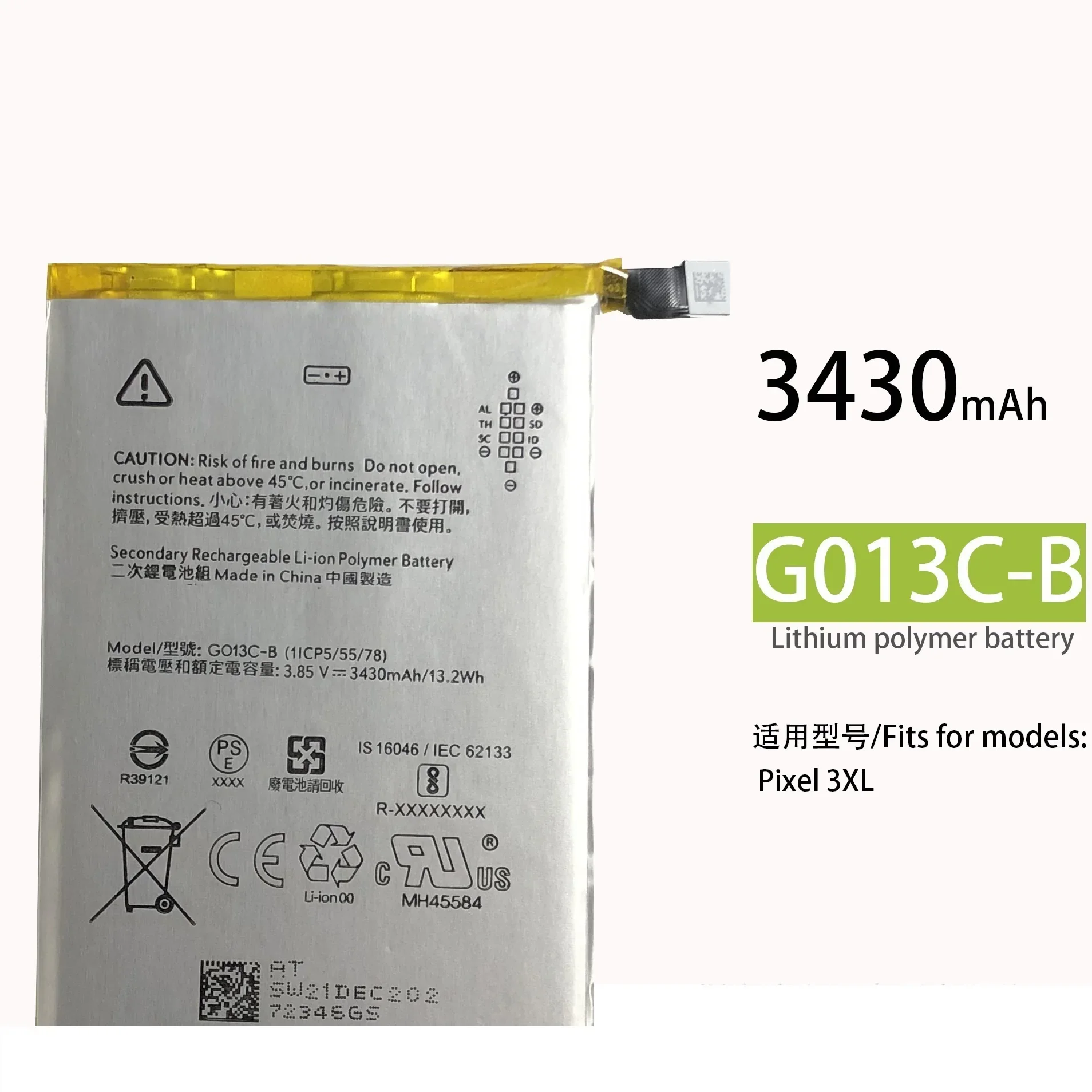 

3430mAh / 13.20Wh G013C-B Phone Replacement NFC Battery For HTC Google Pixel 3 XL 3XL Batteries + Repair Tool Kits