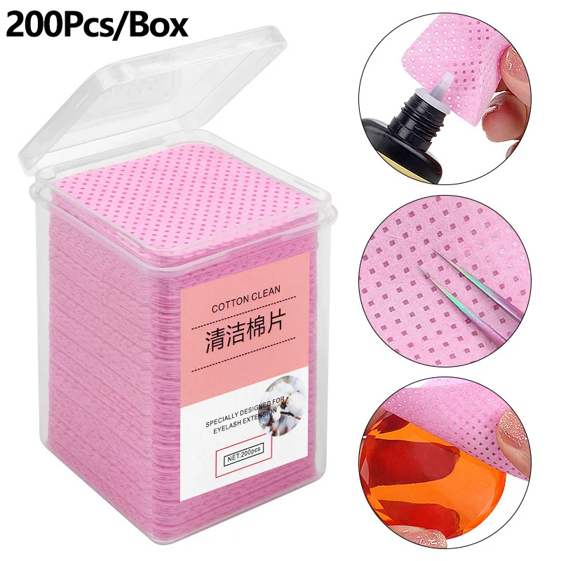 200PCS/Box Nail Grafting Eyelash Glue Polish Remover Cotton Wipes UV Gel Remover Cleaner Paper Pad Art Cleaning Manicure Tools