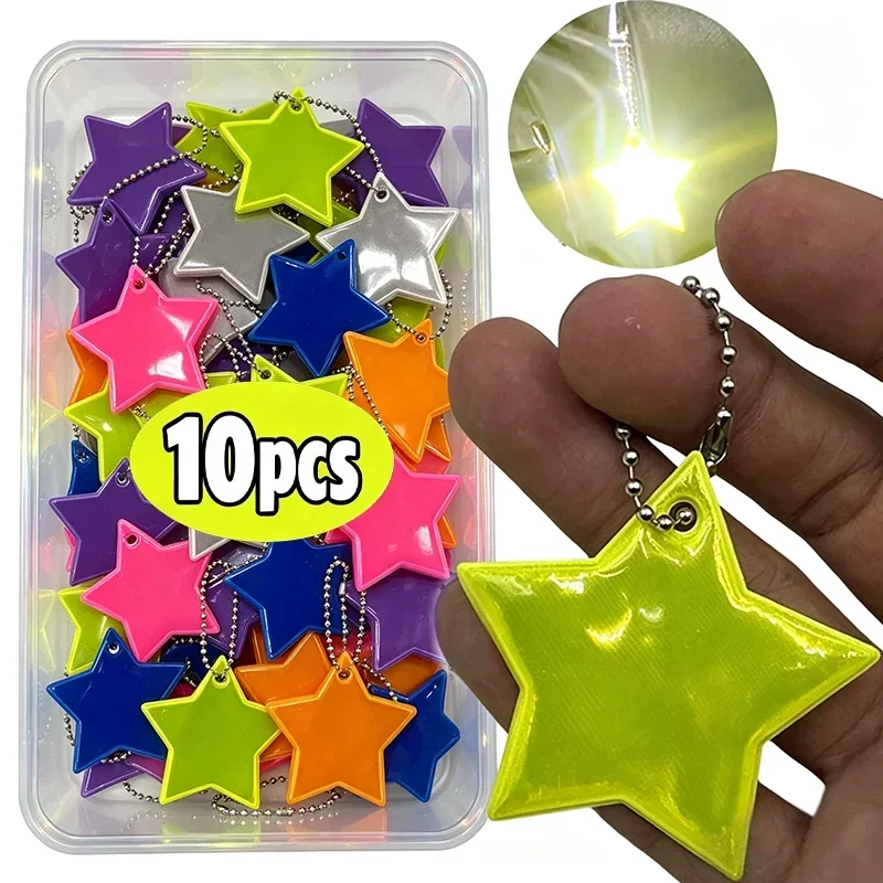 1/10pcs Colorful Star Reflective Keychain Bag Pendant Reflector Keyrings for Visible Safety Night Traffic Safety Reflector