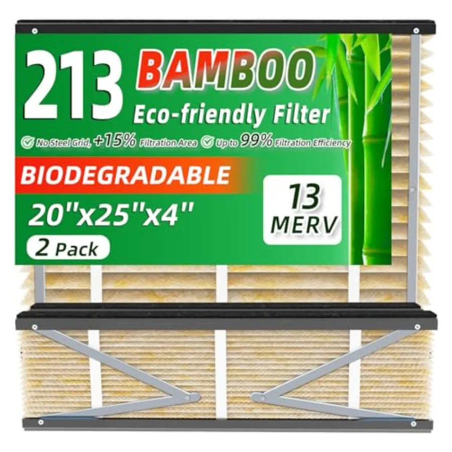 

2 шт. биоразлагаемых бамбуковых воздушных фильтров MERV 13, совместимых с моделями AprilAire 1210, 1620, 2216, 2210, 3210, 4200, 20x25x4 дюйма