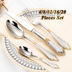 4/8/12/16/20 Pieces Gold Plated Luxury Silverware Flatware Dishwasher Safe 18/10 Stainless Steel Cutlery Set For Home Wedding